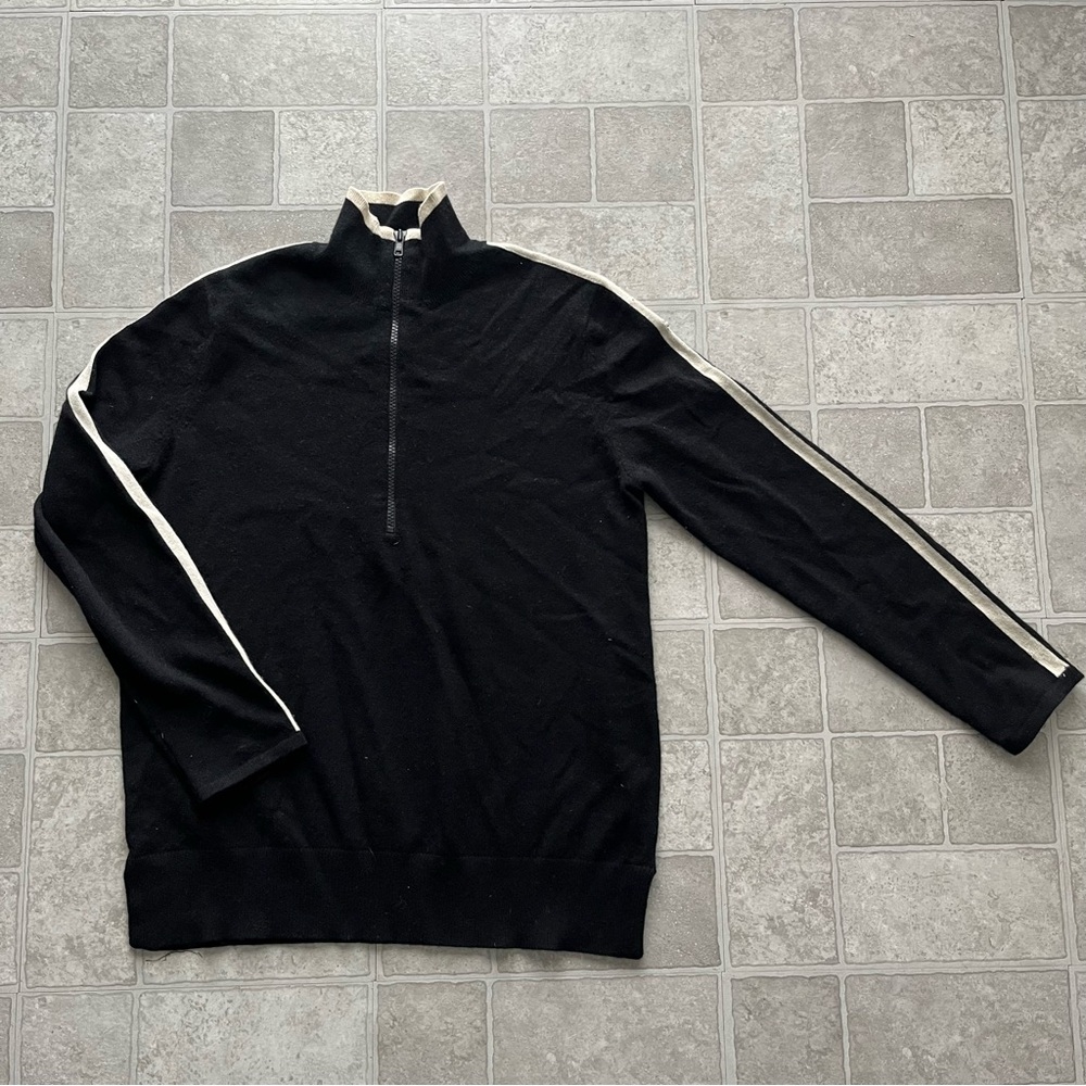 100% cashmere sweater moto Black 1/4 quarter zip stripe Neiman Marcus mens small